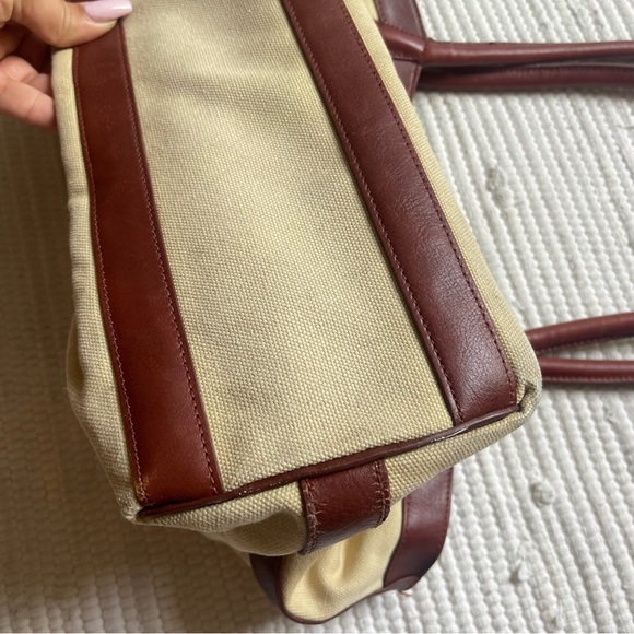 SCALA Tan Canvas Palm Tree Travel Tote | Leather Trim | Large Overnight Bag - Picture 4 of 14